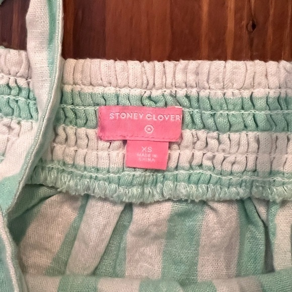 STONEY CLOVER x TARGET Mint Green & White Stripe Linen Blend Top Flowy Crop Bows - Picture 6 of 7